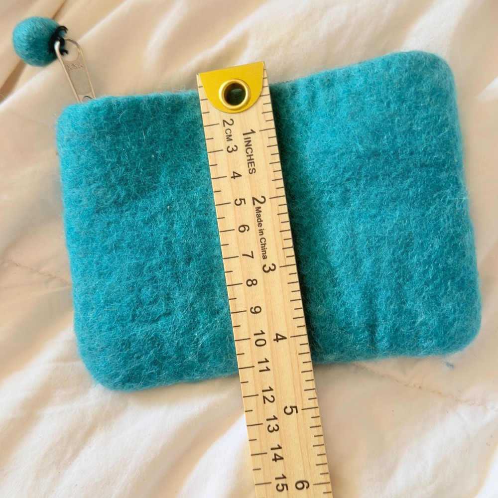 BNB Coin Purse Womens OS Teal Excellent Felted Wool Flower Boho Pouch Bag - Picture 7 of 7